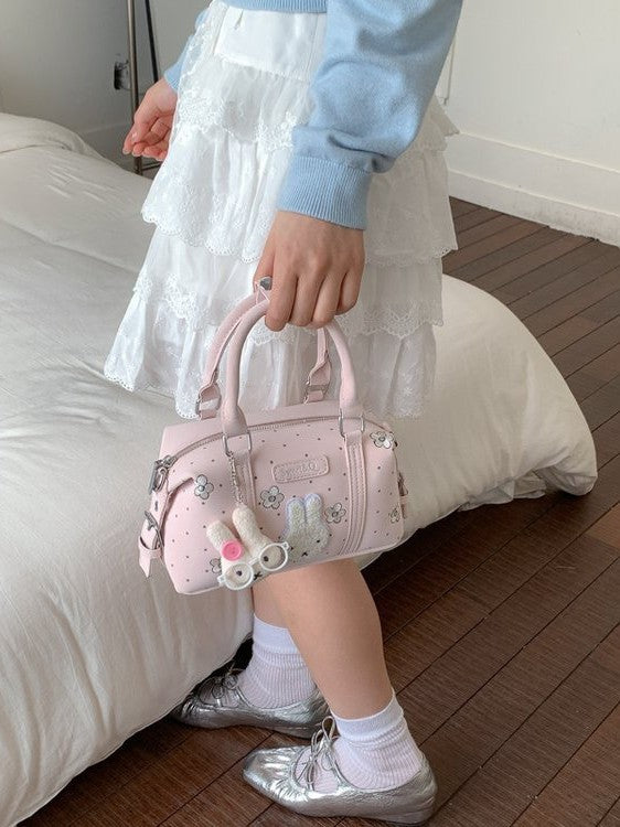 Women's Korean Style Flower Embroidered Miffy Rabbit Design Cute Polka Bags