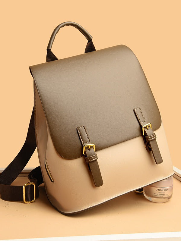 Women's Color Soft Leather Lightweight High-grade British Fashion Large Backpacks