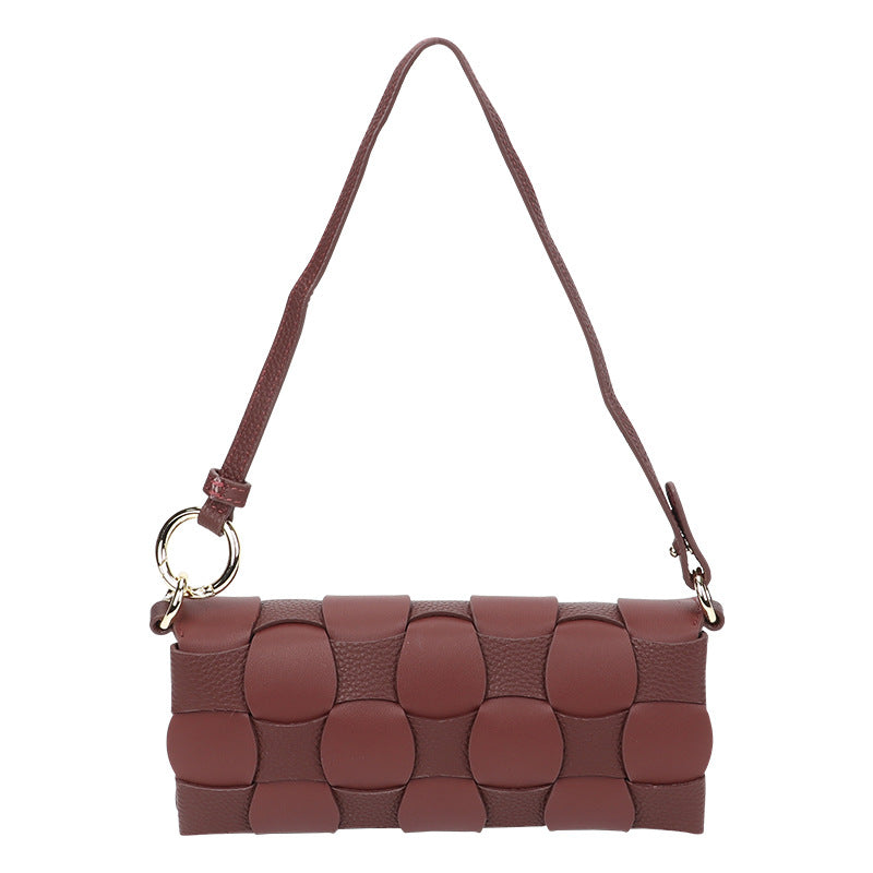 Anthracene Camel Stitched Cowhide Chessboard Portable Bags