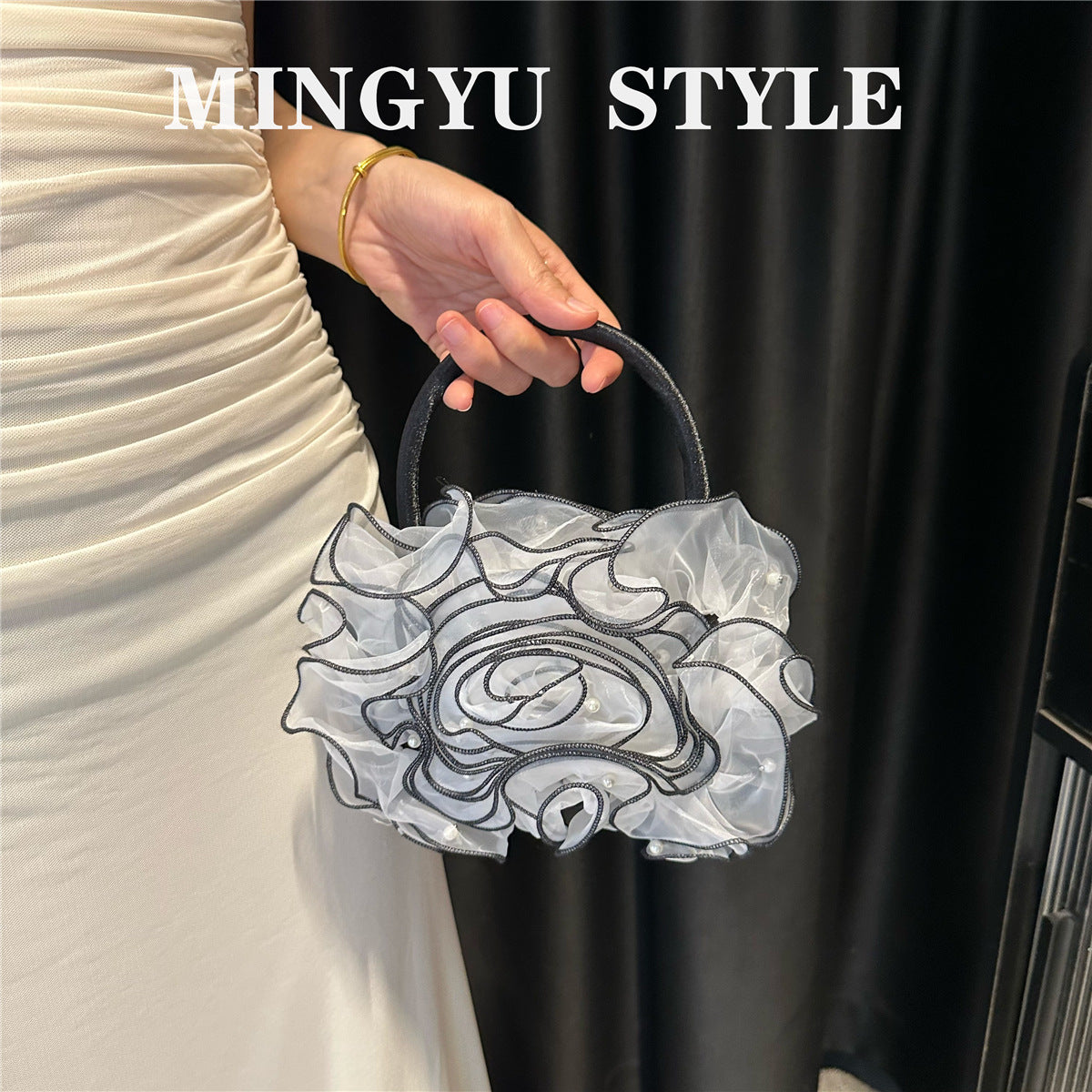 Women's Fairy Three-dimensional Pink Yarn Fluffy Large Flower Wedding Women's Handbag