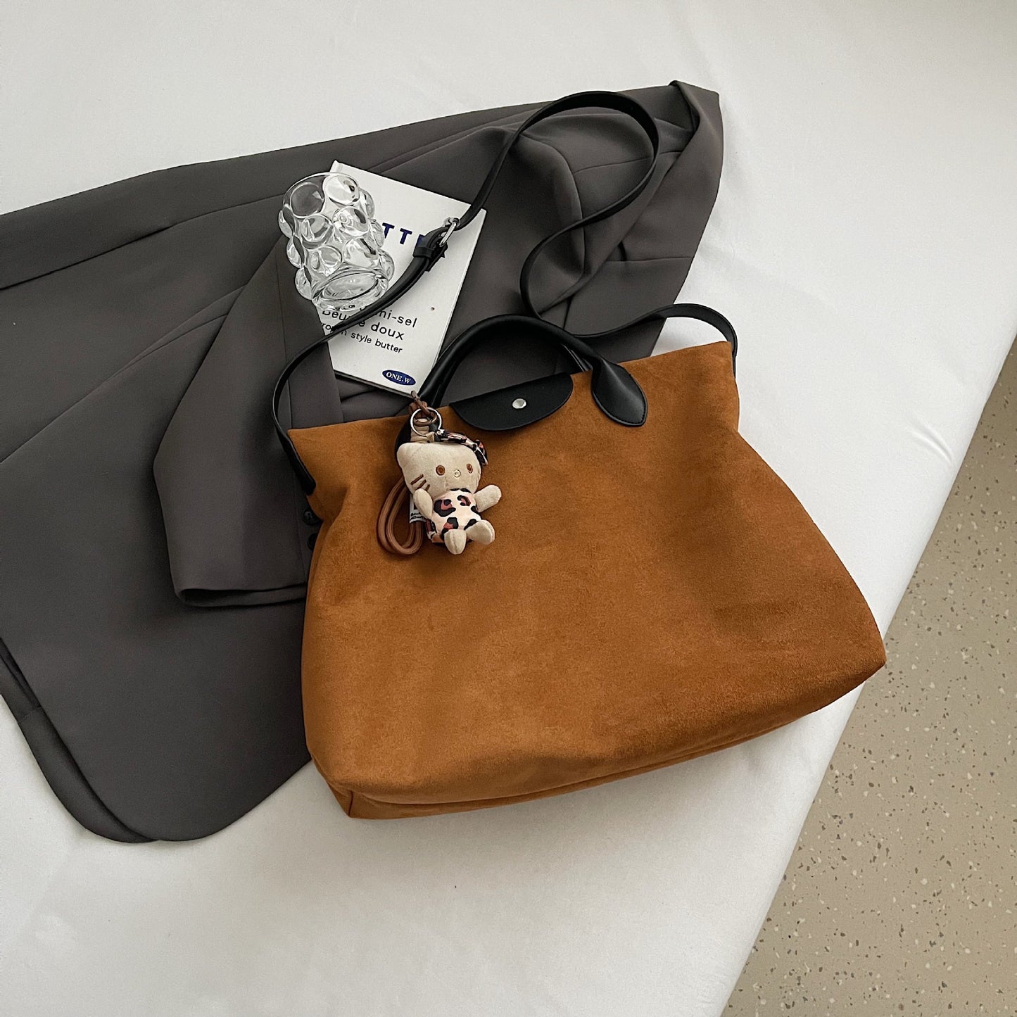 Women's Vintage Frosted Suede Large Capacity Commuter Tote Bag