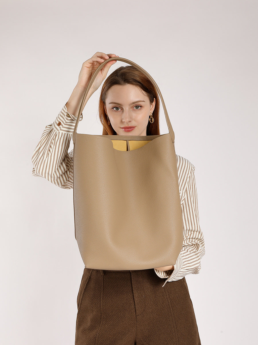 Women's Niche Genuine Leather Leisure Commute High-grade Large Bucket Bag
