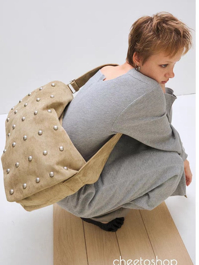 Innovative Decorative Rivets Wide Strap Large Leisure Backpack