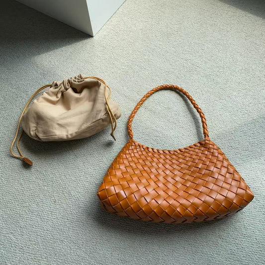 Charming Women's Cowhide Woven Vintage Baguette Handbags
