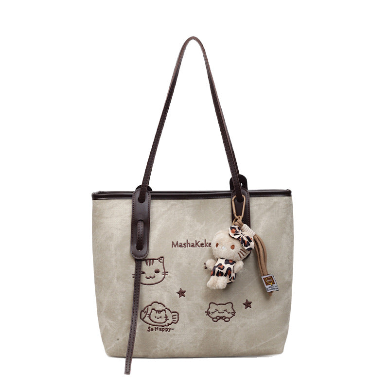 Large Capacity Totes Cute Cartoon Embroidery Tote Bag