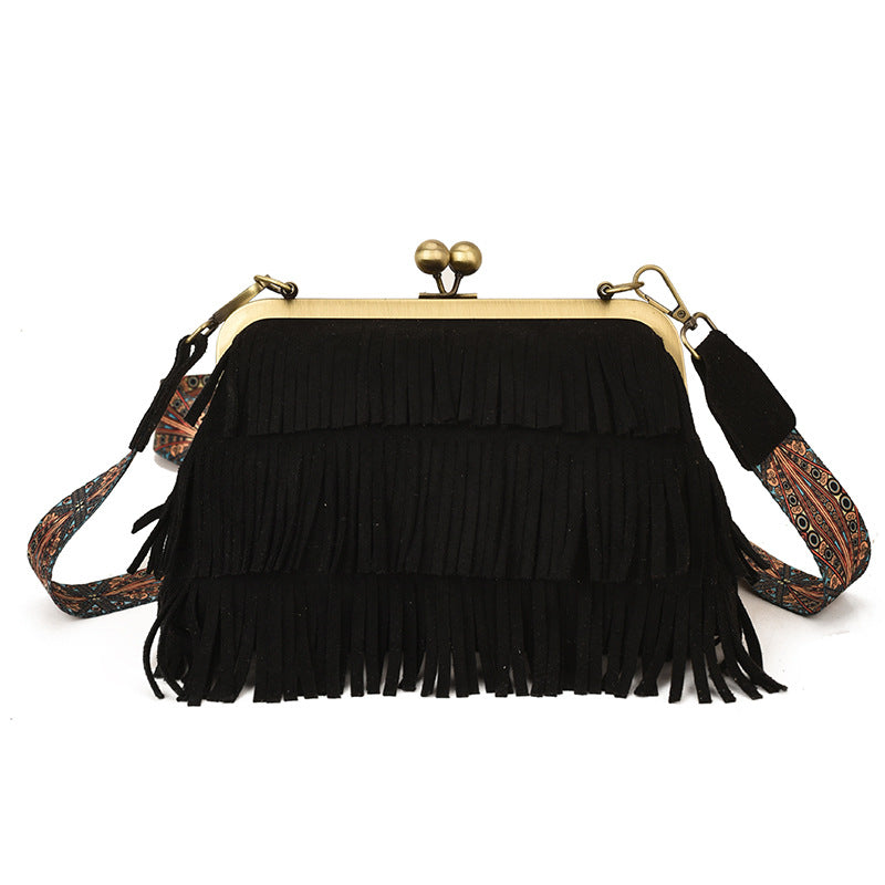 Women's Texture Tassel Retro Easy Matching Style Simple Korean Wide Shoulder Bags