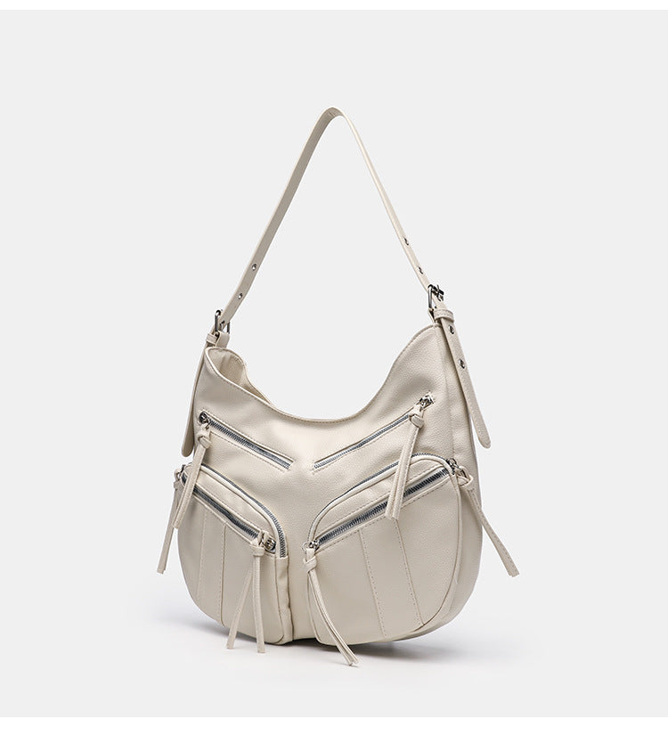 Women's Korean Style Adjustable Soft Leather Textured Lychee Pattern Large Underarm Bag