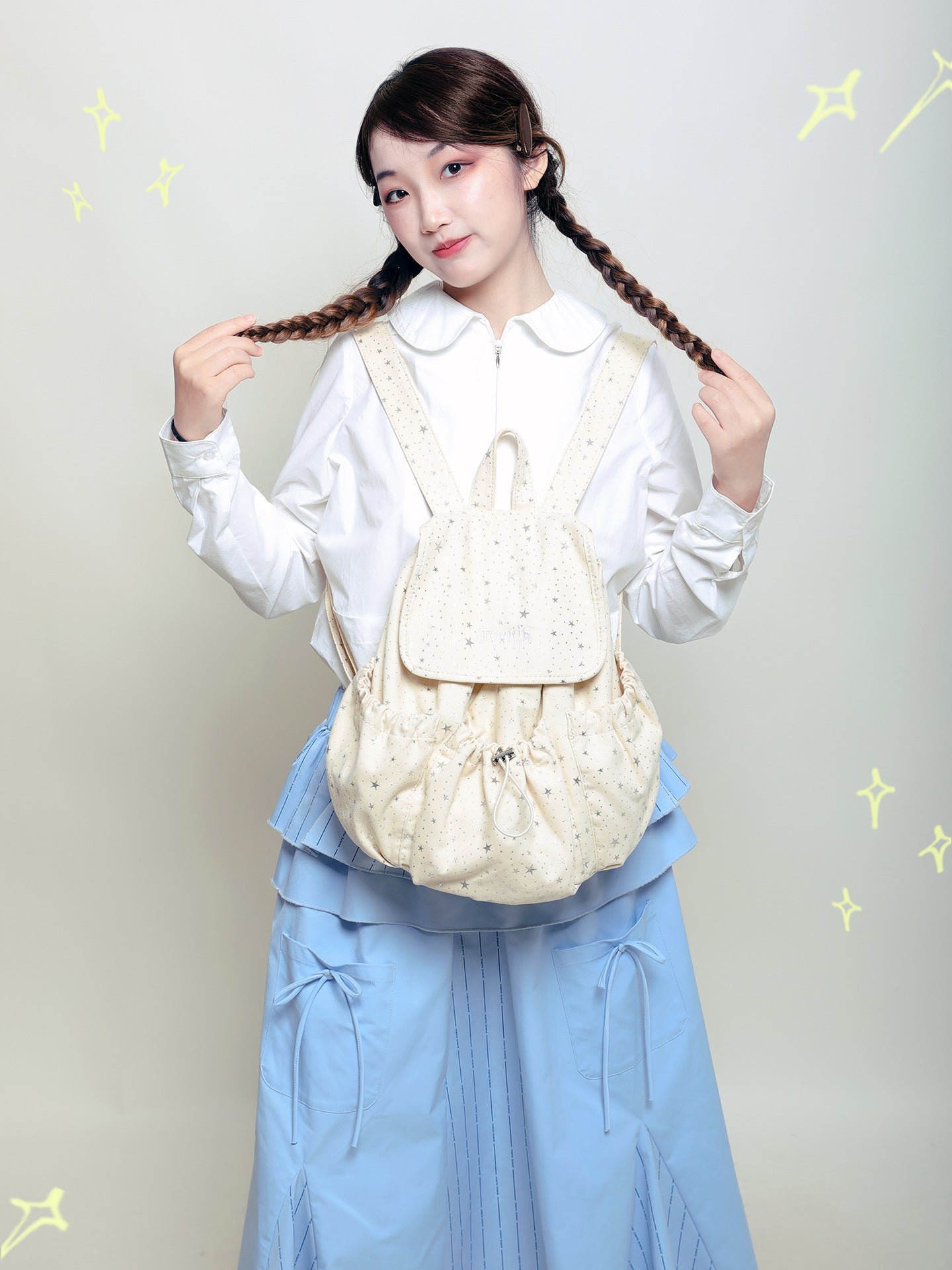 Korean Style Polka Dot Female Design Drawstring Backpacks