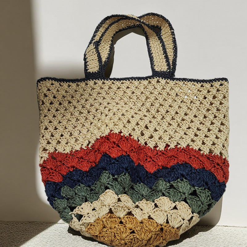 Women's Straw Woven One Shopping Color Striped Large Capacity Women's Shoulder Bag