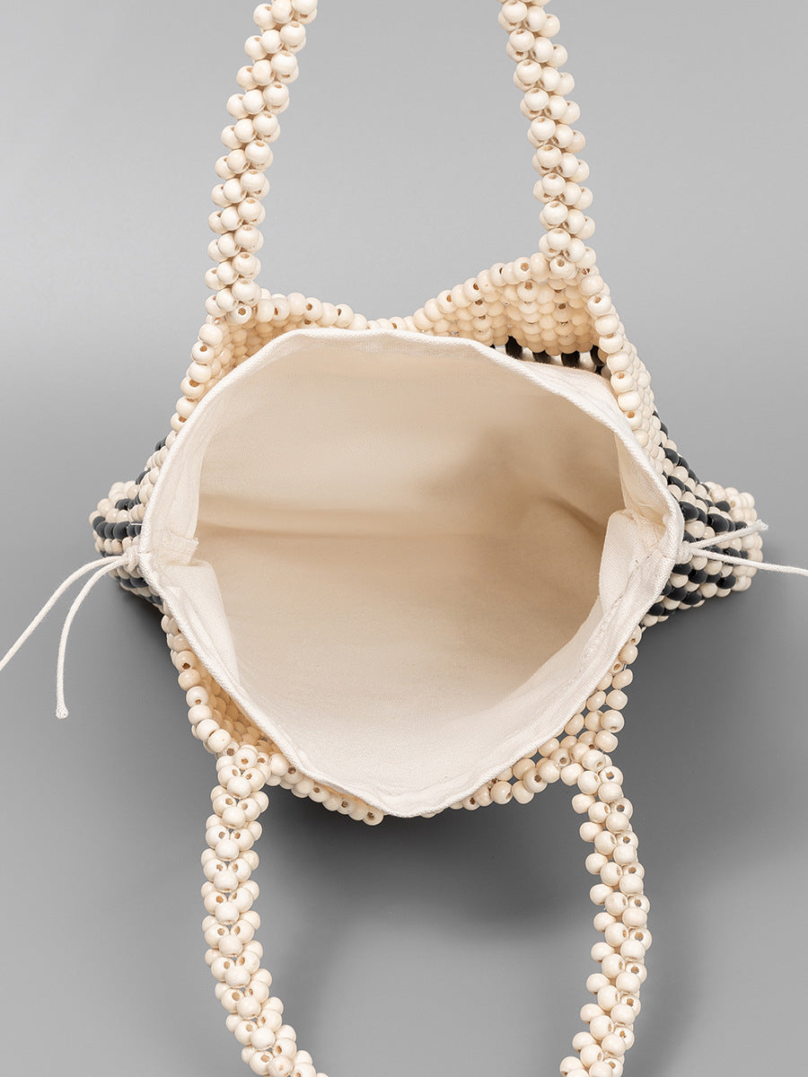 Women's Vacation With Wooden Beads Decoration Hand-woven Women's Handbag