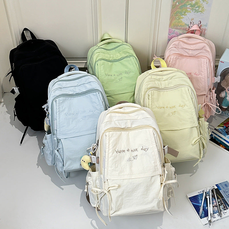 Women's Capacity Solid Color Simple Junior High Backpacks