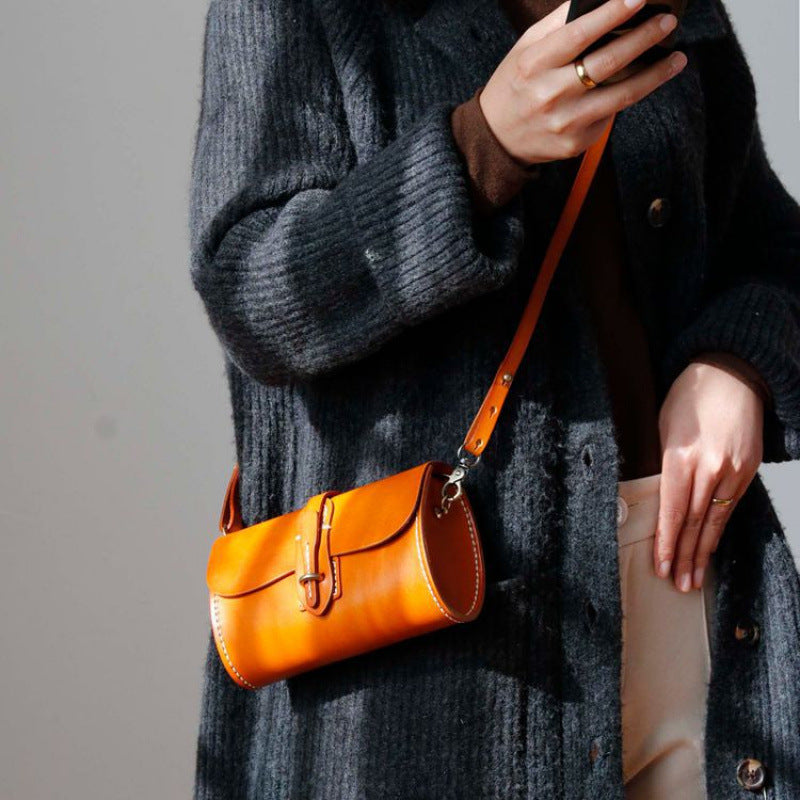 Women's Artificial Sewing Round First Layer Cowhide Bags