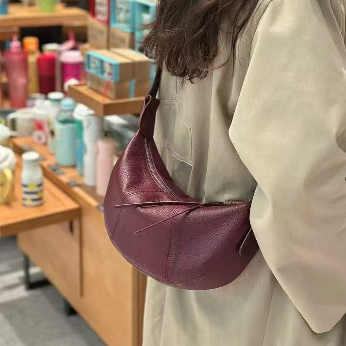Women's Natural Drop Leather Dumpling Lightweight Simple Fashionable Shoulder Bags