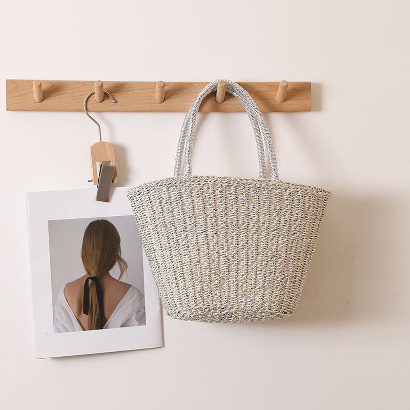 Fashion Gold Sier Color Straw Solid Woven Women's Shoulder Bag