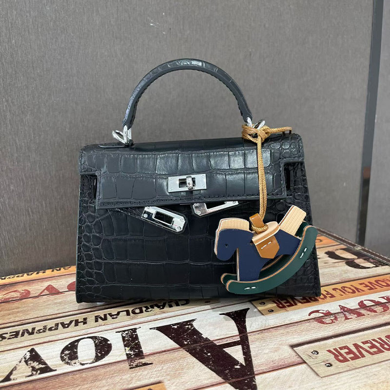 Women's Elegant Black Sier Crocodile Pattern Second Generation Kelly High-grade Genuine Women's Messenger Bag