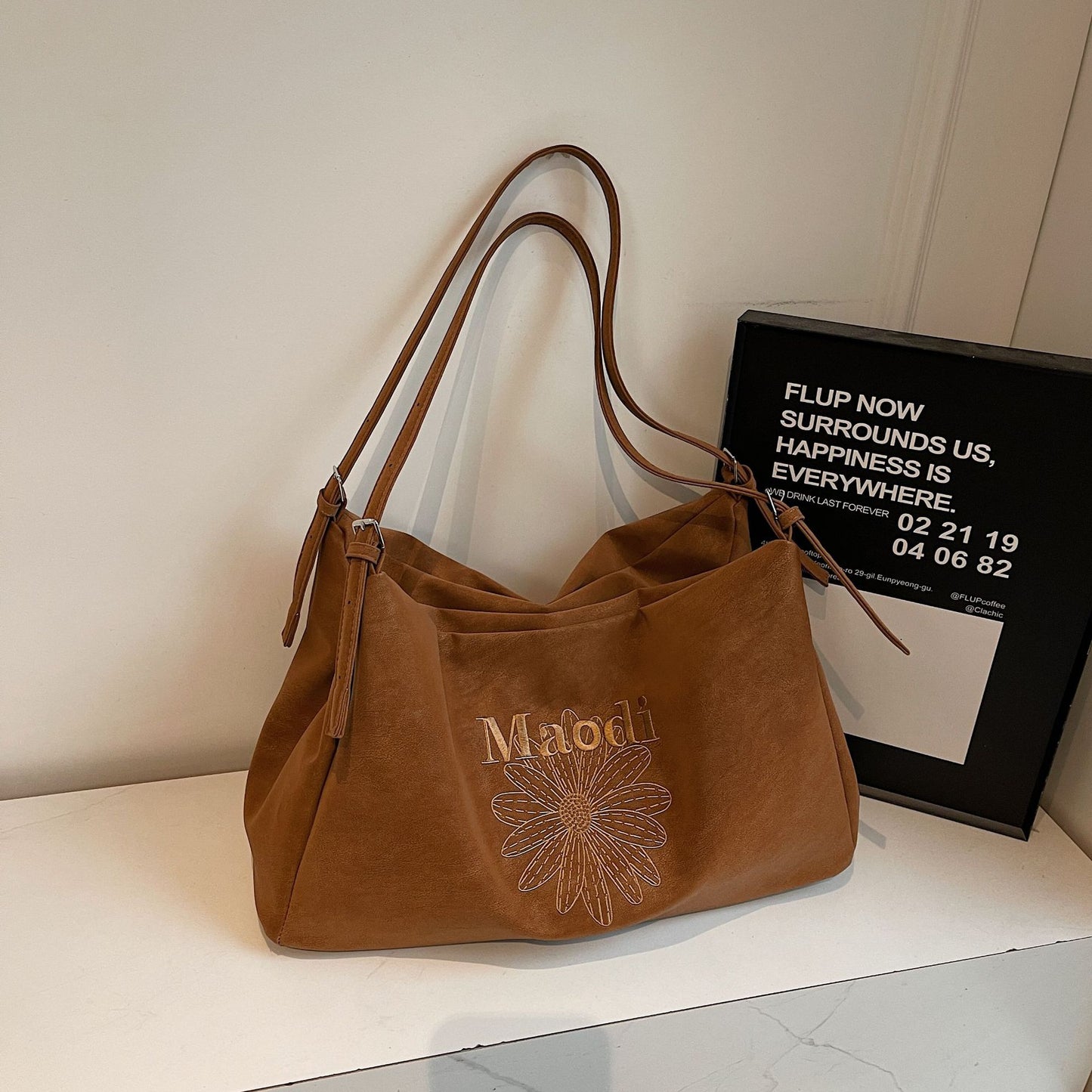 Retro Korean Style Large Capacity Suede Flower Embroidered Advanced Texture Underarm Bag