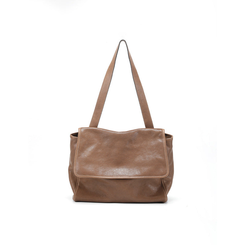 Women's Tanned Leather Cowhide Flip Large Capacity Bags