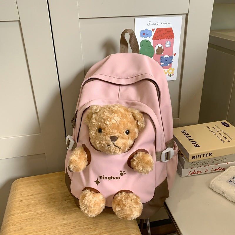 Korean Style Cute Bear Junior Senior High Large Leisure Backpack