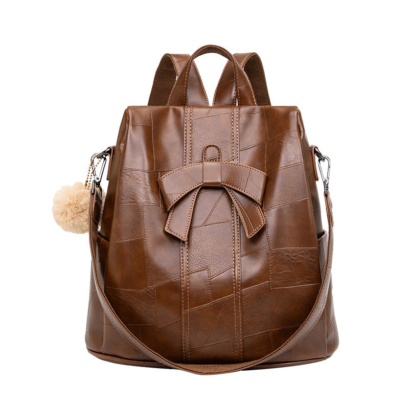 Women's Stitching Large Capacity Retro Fashion Versatile Soft Leather Women's Backpack
