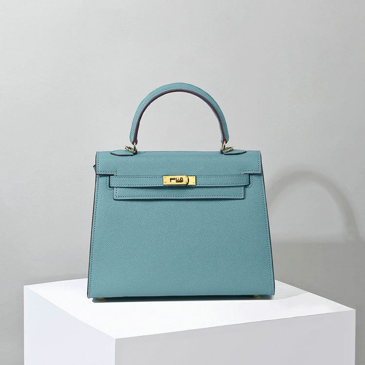 Genuine Leather Kelly Palm Print Cattlehide Fashion Simple Portable Women's Handbag