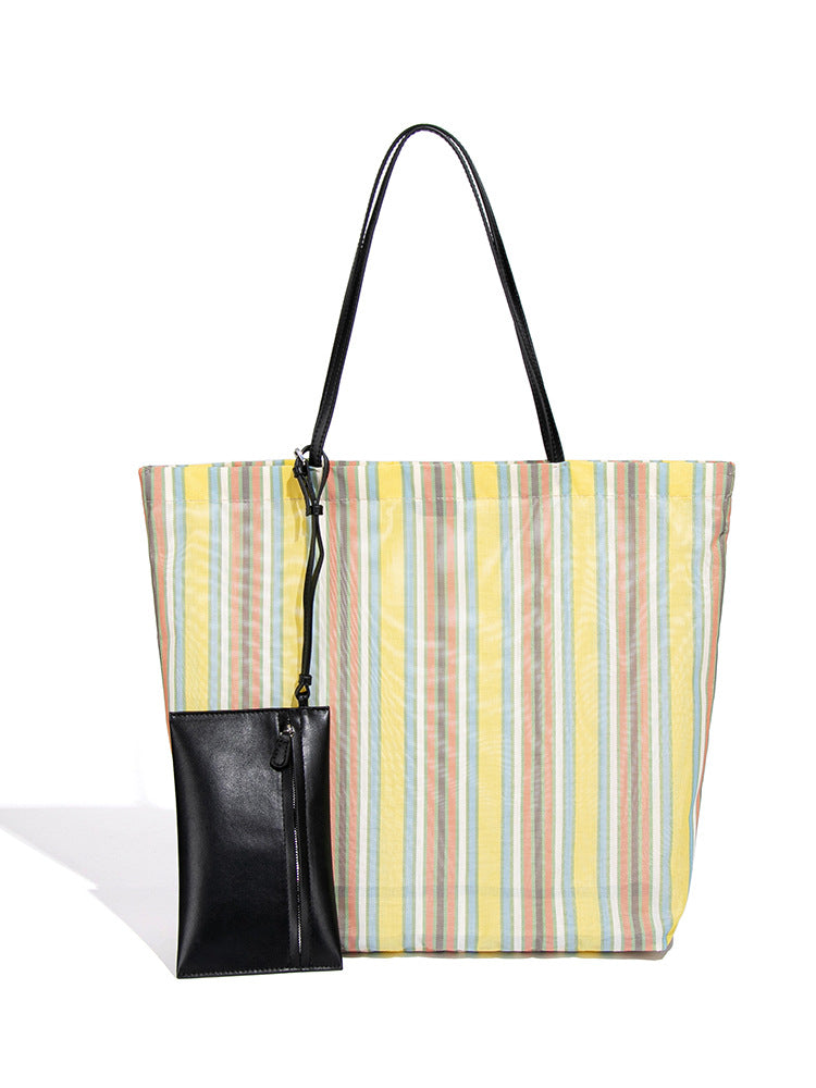 Contrast Color Striped Dopamine Oil Painting Tote Bag