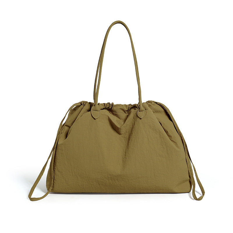 Large Capacity Nylon Lightweight Drawstring Pull String Commute Women's Shoulder Bag