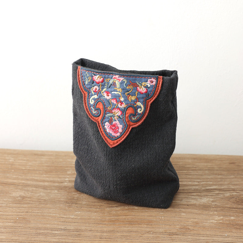 Women's Retro Cotton Linen Embroidered Chinese Style Traditional Elegant Ethnic Mobile Phone Bag