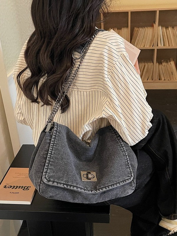 Trendy Denim Versatile Chain Large Capacity Handbags