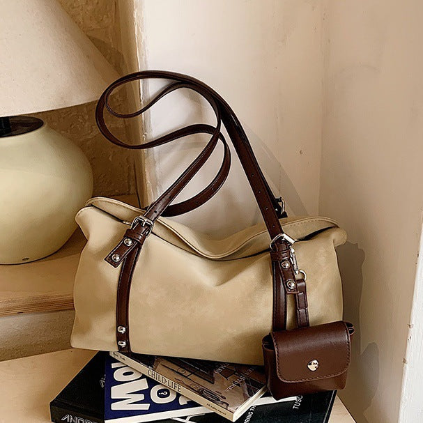 Women's Suede Pillow Matte Stitching Underarm Large Tote Bag