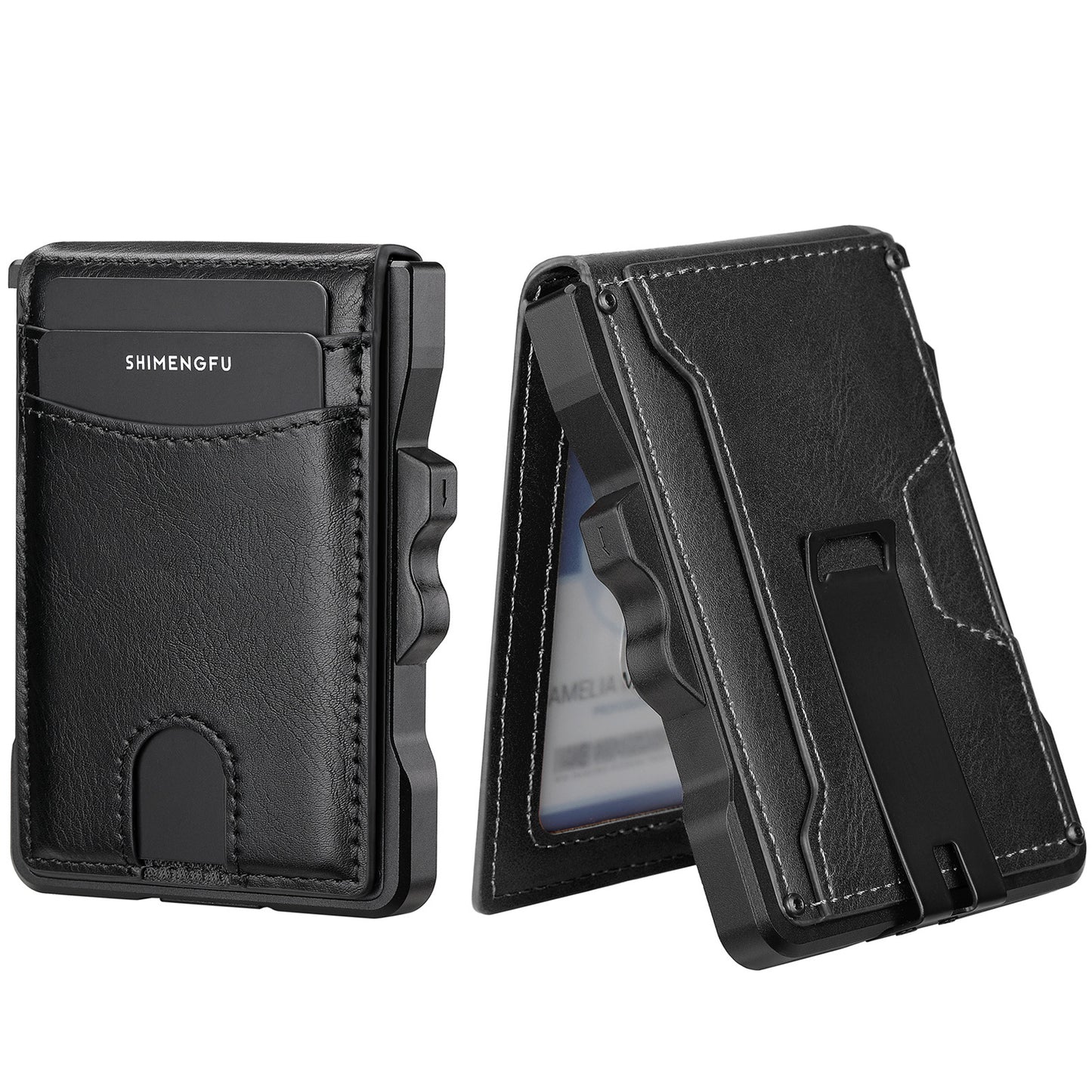 Men's Automatic Metal Advanced Folding Leather Carbon Card Pack Card Sleeve