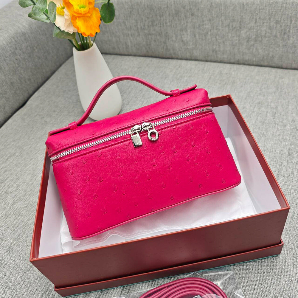 Women's Lunch Box Genuine Leather Ostrich Grain Women's Shoulder Bag