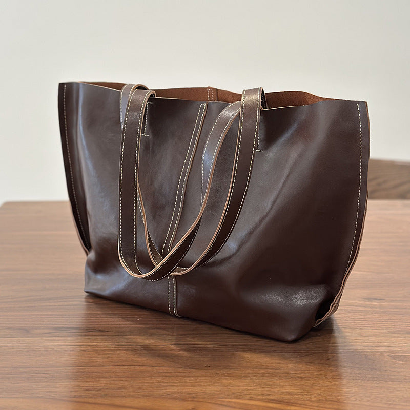 Women's Portable Big First Layer Cowhide Simple Large Capacity Totes Women's Shoulder Bag