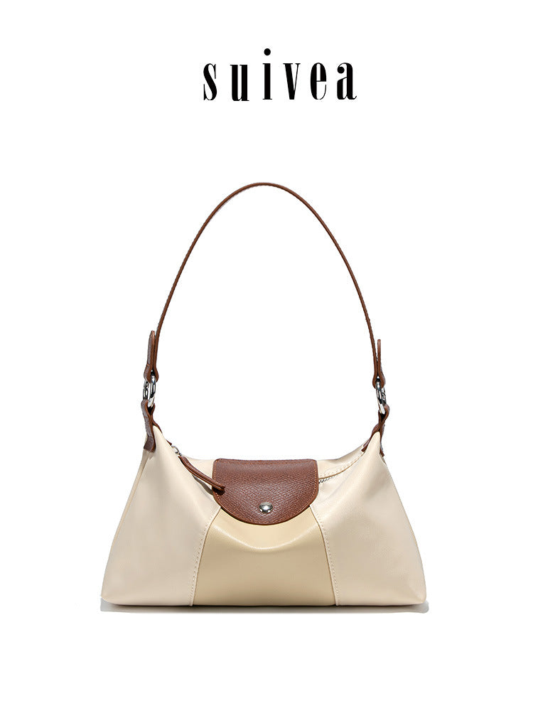 Women's Contrast Color Daily Commuter Lunch Box Dumpling Versatile High Quality Underarm Bag