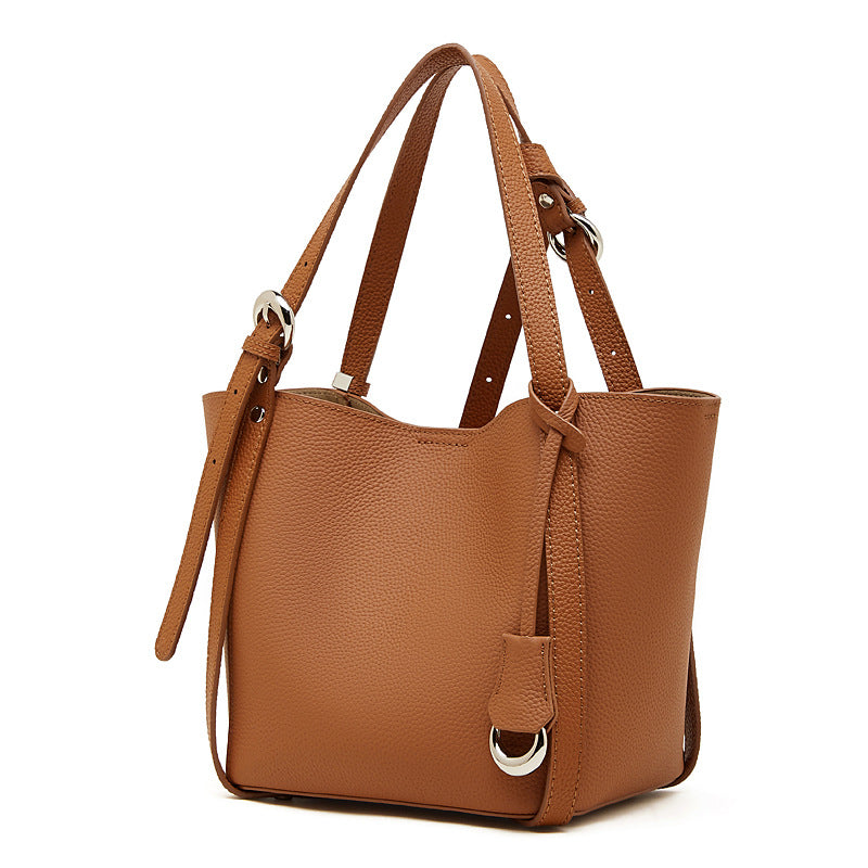 Women's Capacity Genuine Leather Fashion Deformable Commuting Vegetable Bucket Bags