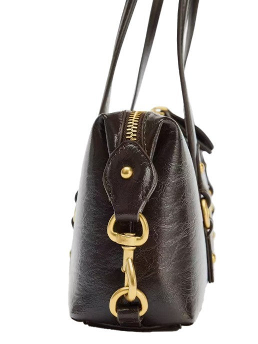 Women's Autumn Fashion Cracked Effect Metal Detail Shoulder Bags