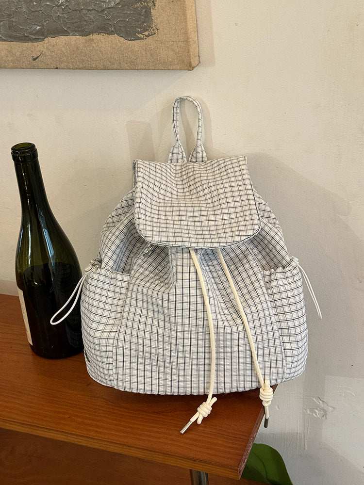 Women's Korean Style Plaid Drawstring Large Capacity Commuter Backpacks