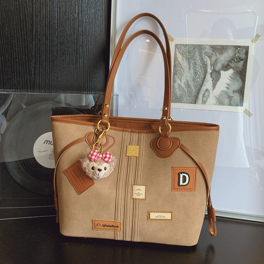 Women's Commuter Retro Dull Polish Korean Bear Cute Large Tote Bag