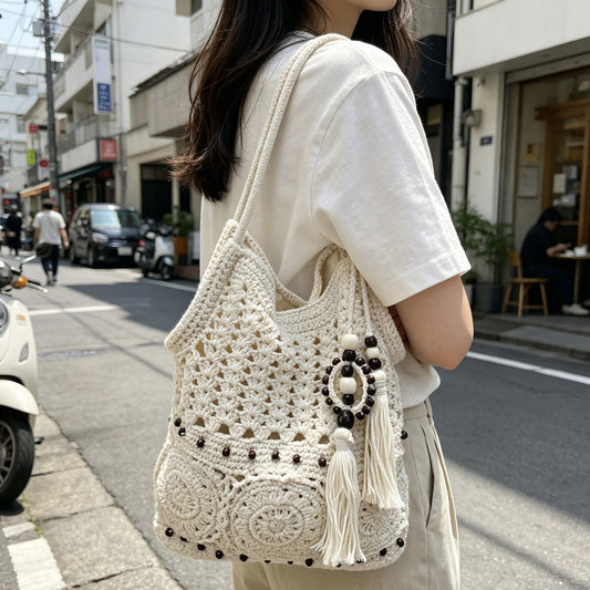 Bohemian Weaving Hollow Female Vacation Style Cotton String Crochet Women's Shoulder Bag