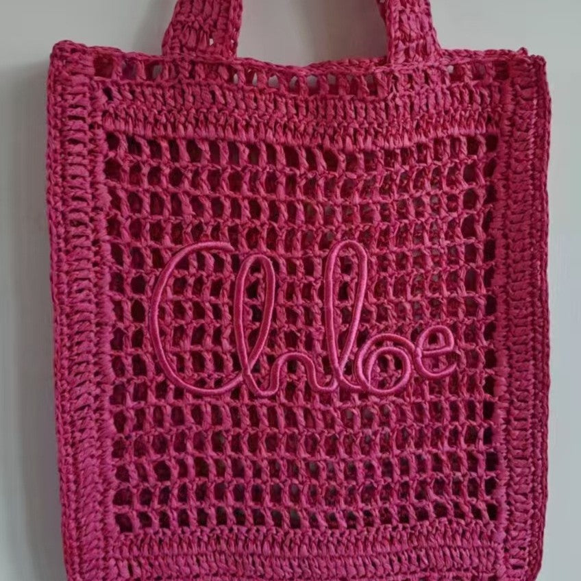 Straw Hollow Woven Large Capacity Three-dimensional Letters Women's Shoulder Bag