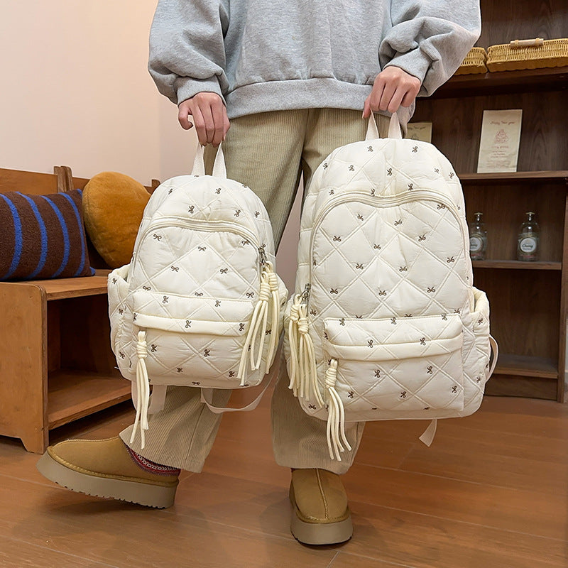 Female College Korean Style Cute Bowknot Embroidered Backpacks