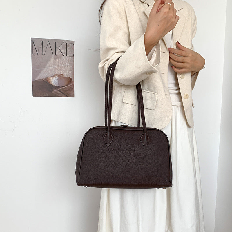 Women's First Layer Cowhide Boston Pillow Niche Handbags