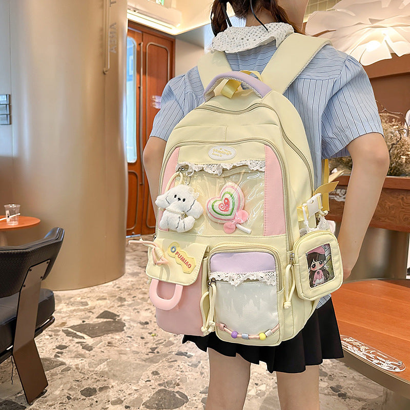 Women's Cartoon Large Capacity Cute Color Matching Junior High Leisure Backpack
