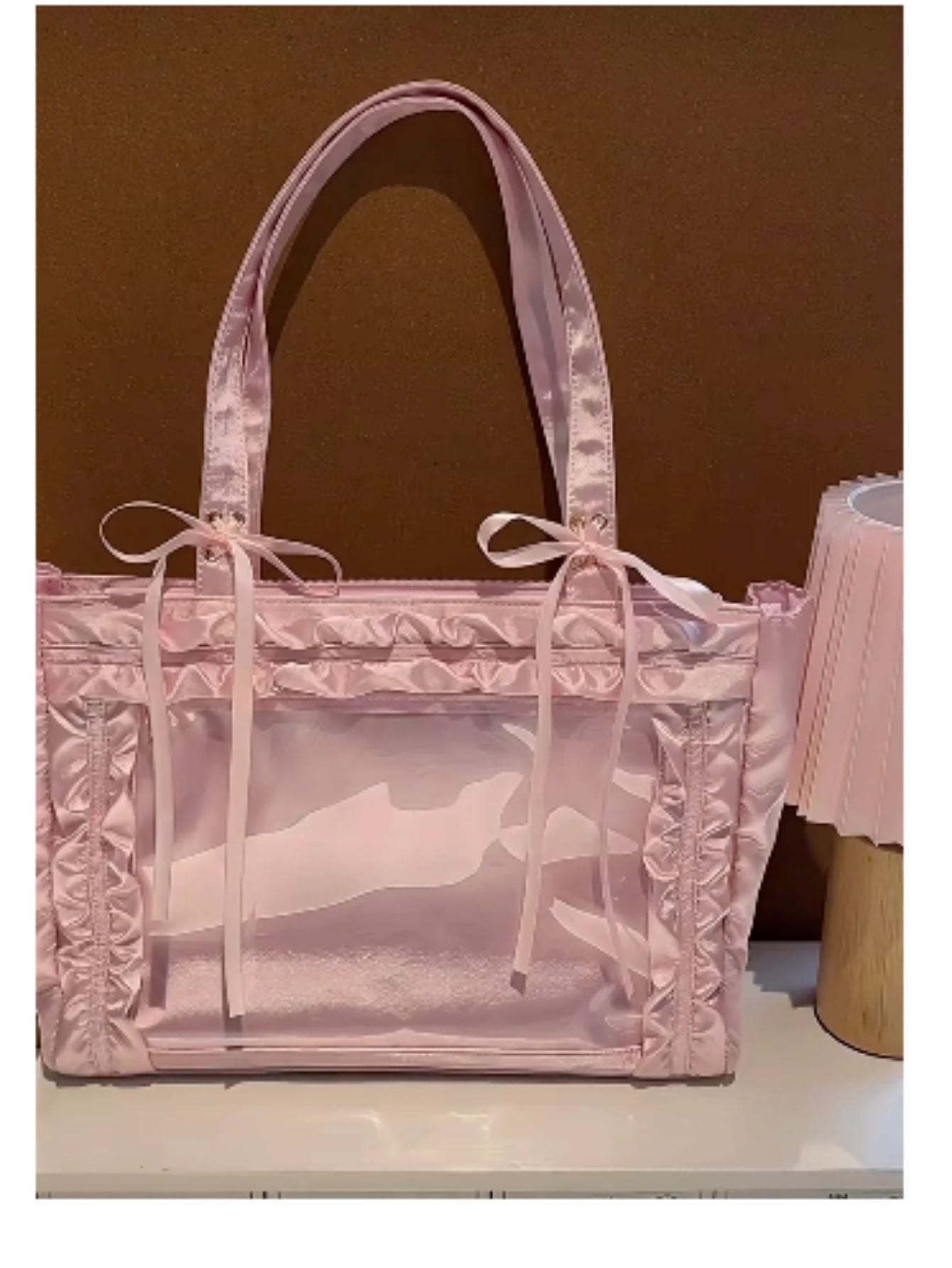 Good-looking Fashion Two-dimensional Cute Lace Bow Transparent Tote Bag