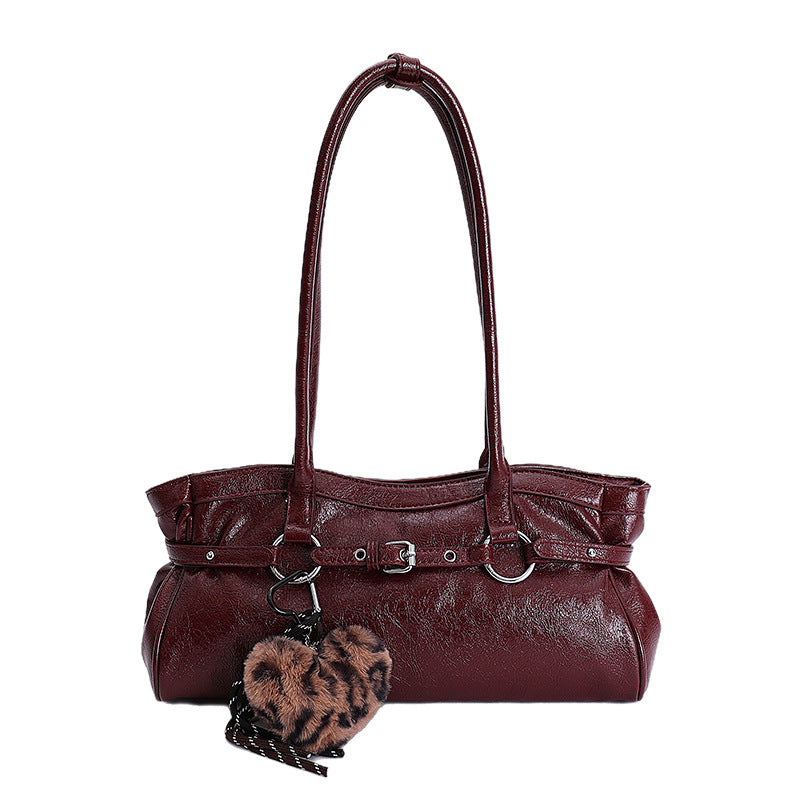 Women's Retro Style Niche Motorcycle Portable Baguette Commuting Shoulder Bags