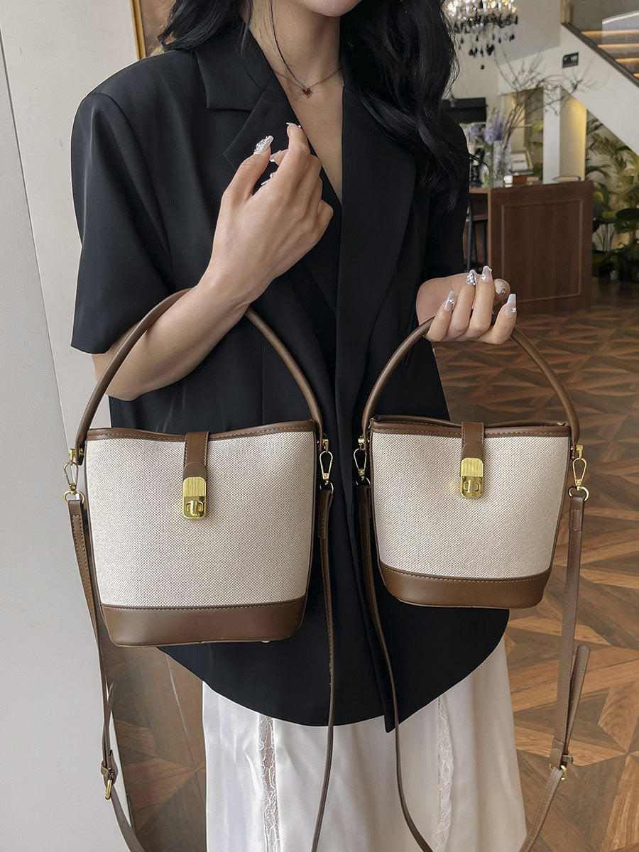 Women's Fashion Portable Design Color Contrast Patchwork Bucket Bag