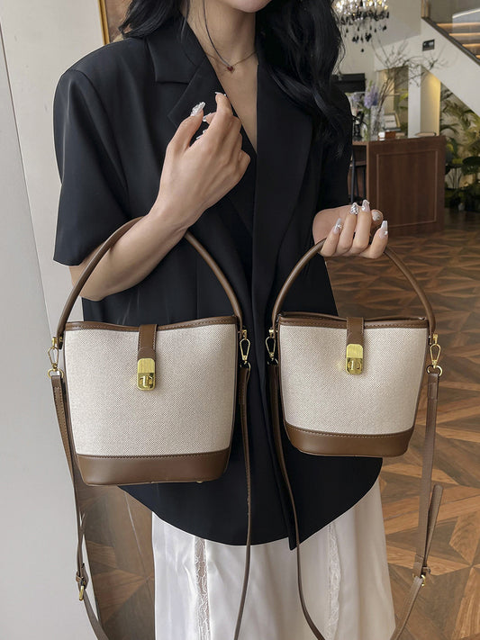 Women's Fashion Portable Design Color Contrast Patchwork Bucket Bag