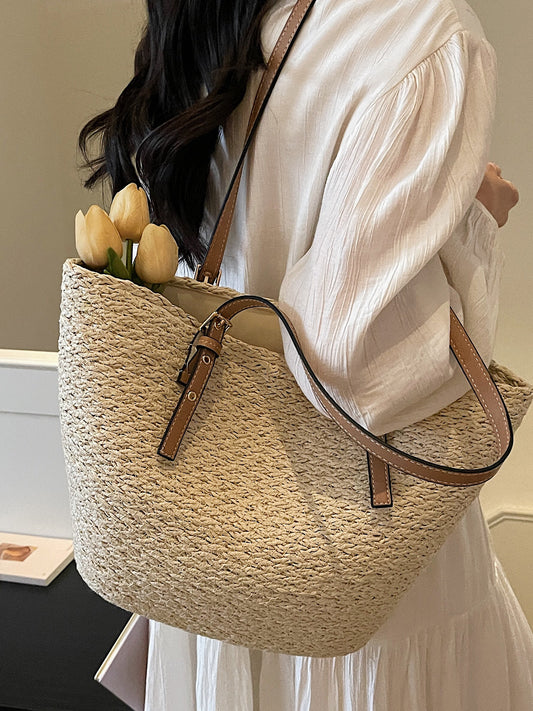 Women's Large Capacity Straw Underarm Shopping Basket Bags