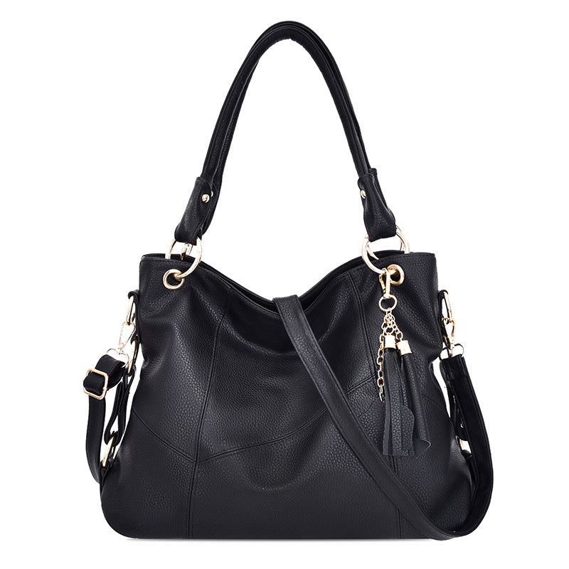 Women's Soft Leather Fashion Trendy Patchwork Big Shoulder Bags