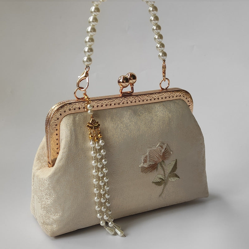 Women's Handmade Finished Retro Chinese Style Banquet Cheongsam Rose Women's Handbag