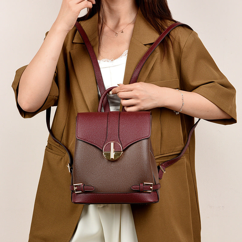Women's Concentric Trendy Cool Color Scheme Leather Women's Backpack